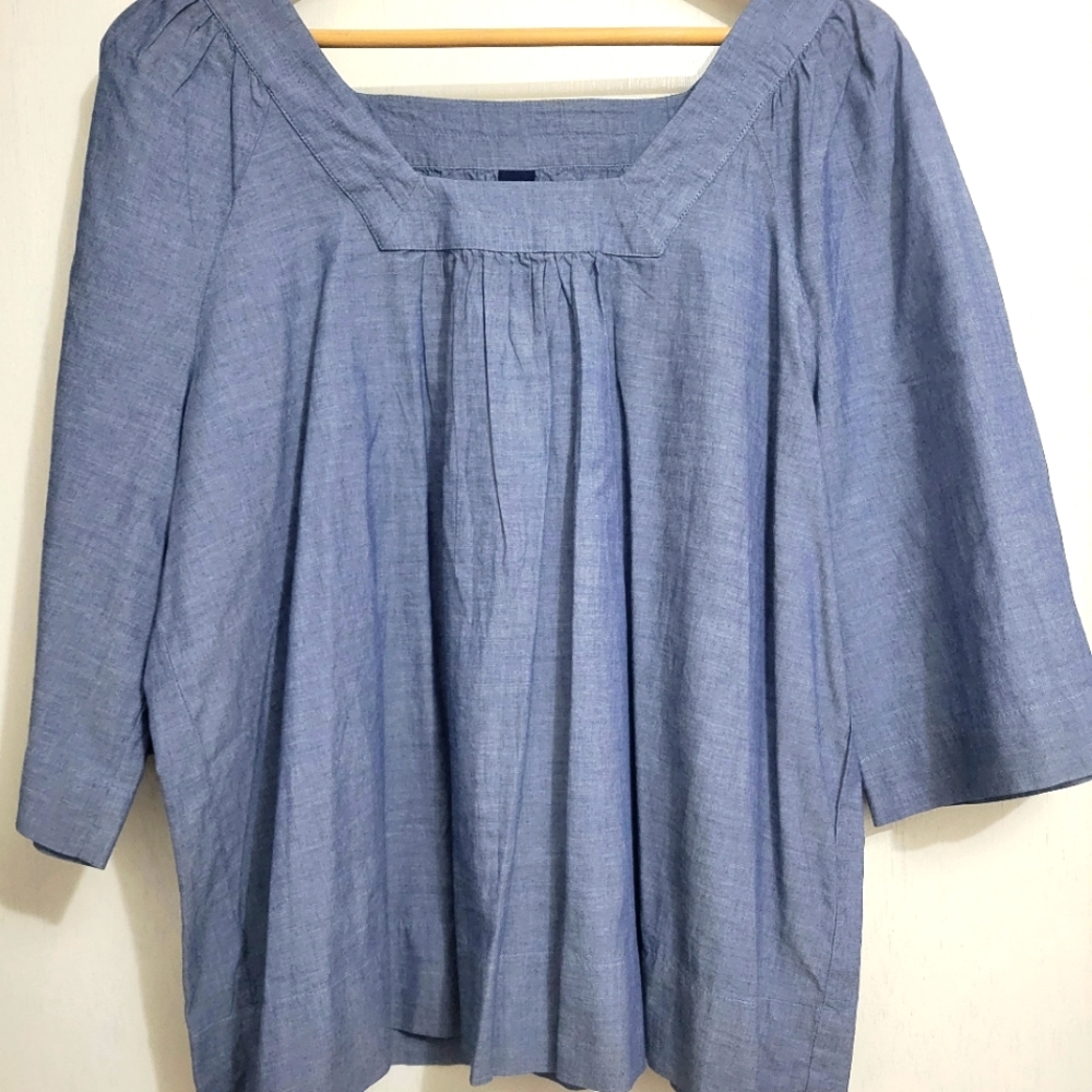 Gap Women's 3/4 Sleeve Denim Peasant Blouse, Size XL